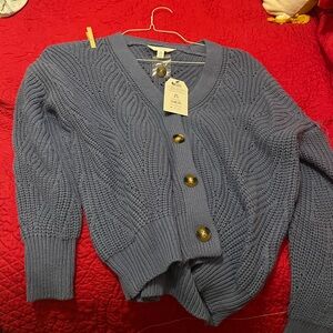 Time and Tru Blue Cardigan Sweater with Cable Knit